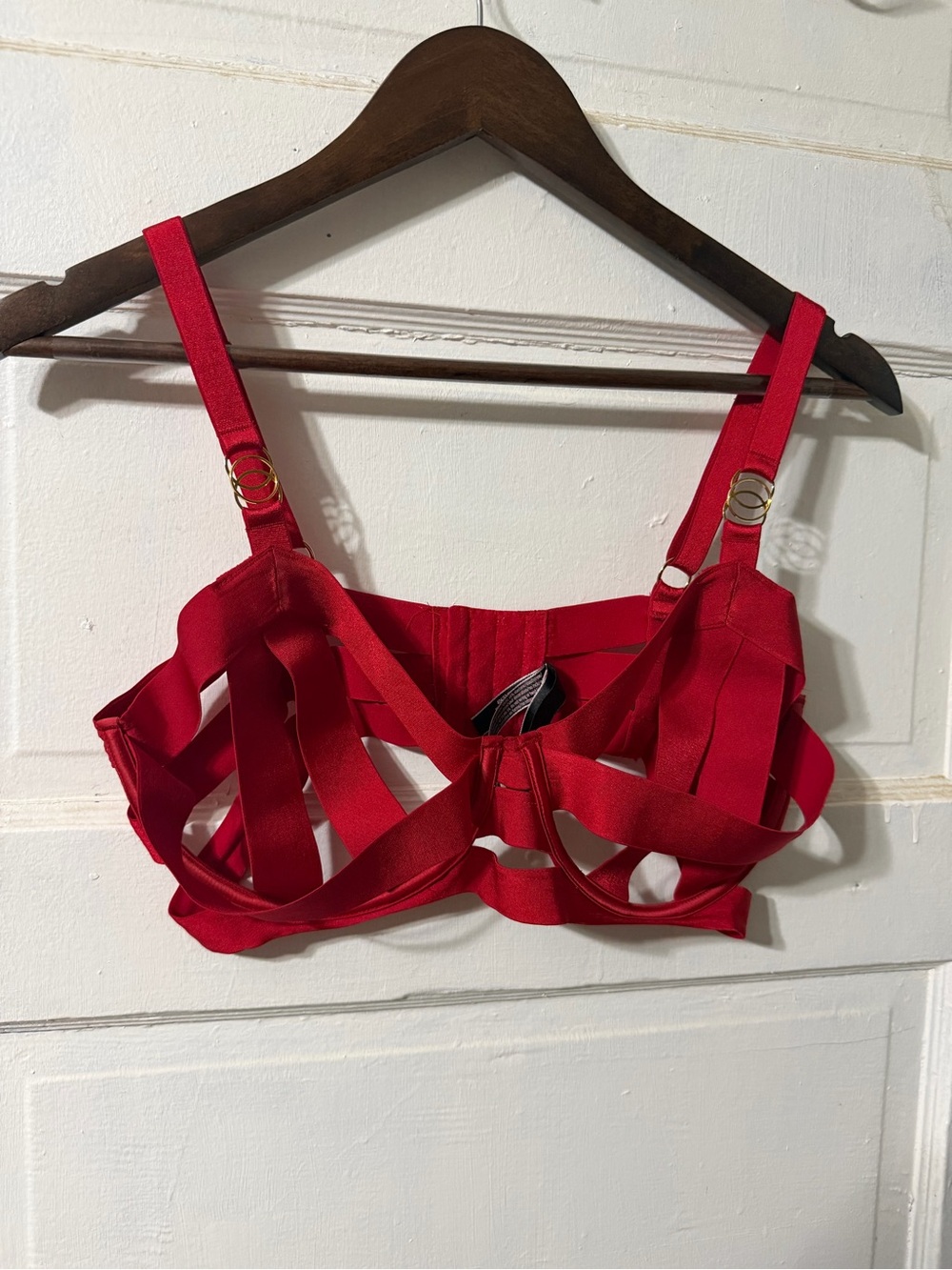 Victoria's Secret Very Sexy Unlined Balconet Strappy Caged Bra Red 38D